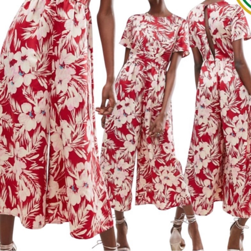 ASOS Tea Red Floral Jumpsuit